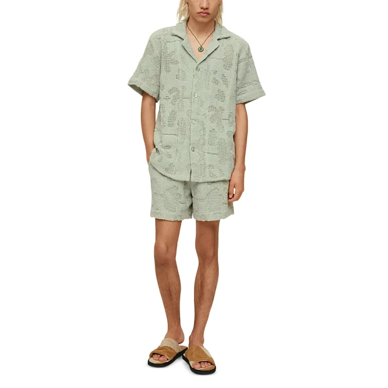 Oas Galbanum Cuba Cotton Blend Crochet Camp Shirt