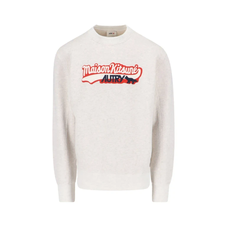Autry Grey Crewneck Sweatshirt With Print On The Front And Ribbed Trims In Cotton Man