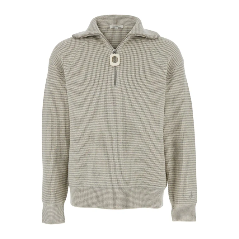 J. W. Anderson Blue Sweater With Half Zip Closure On The Front In Cotton Piquet Man