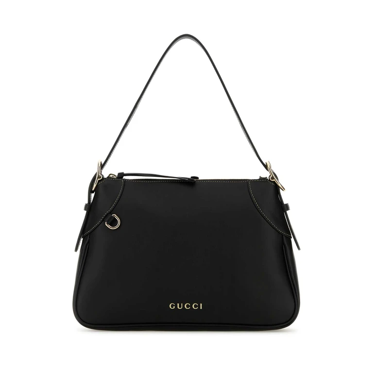 Gucci Black Leather Medium Gg Emblem Shoulder Bag Borse A Mano - Women