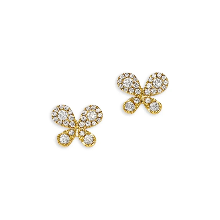 Diamond Butterfly Stud Earrings in 14K Yellow Gold, 0.33 tcw