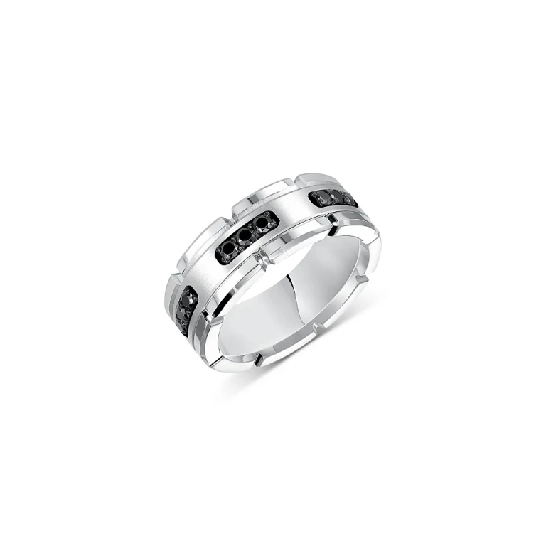 Men's Black Diamond Link Inspired Band in Tungsten & Sterling Silver, 0.32 tcw