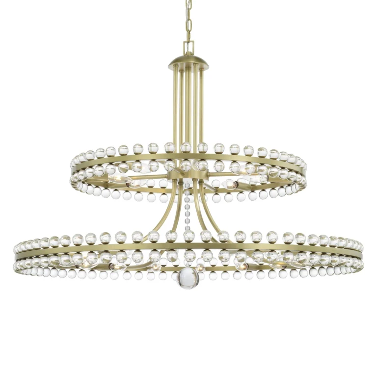 Crystorama Clover 24-Light 31" Transitional Chandelier in Aged Brass with Clear Glass Beads Crystals