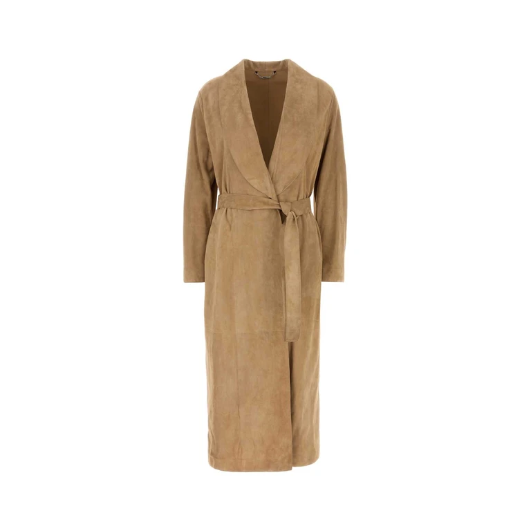 Fendi Camel Suede Coat Desert Exterior: Calf Trench - Women