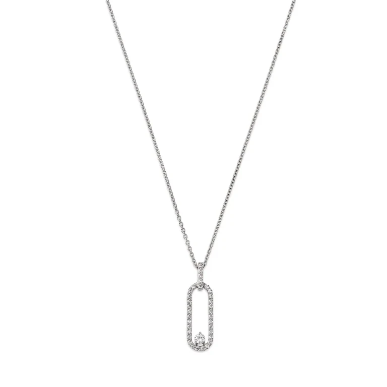 Diamond Oval Frame Pendant Necklace in 14K White Gold, 0.35 tcw