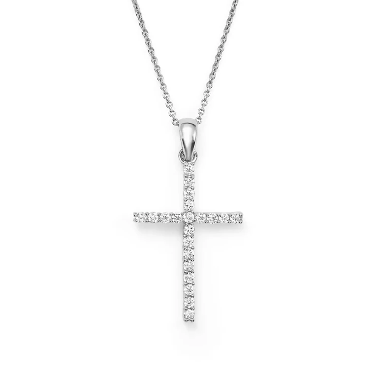 Diamond Cross Pendant Necklace in 14K White Gold, 0.25 tcw