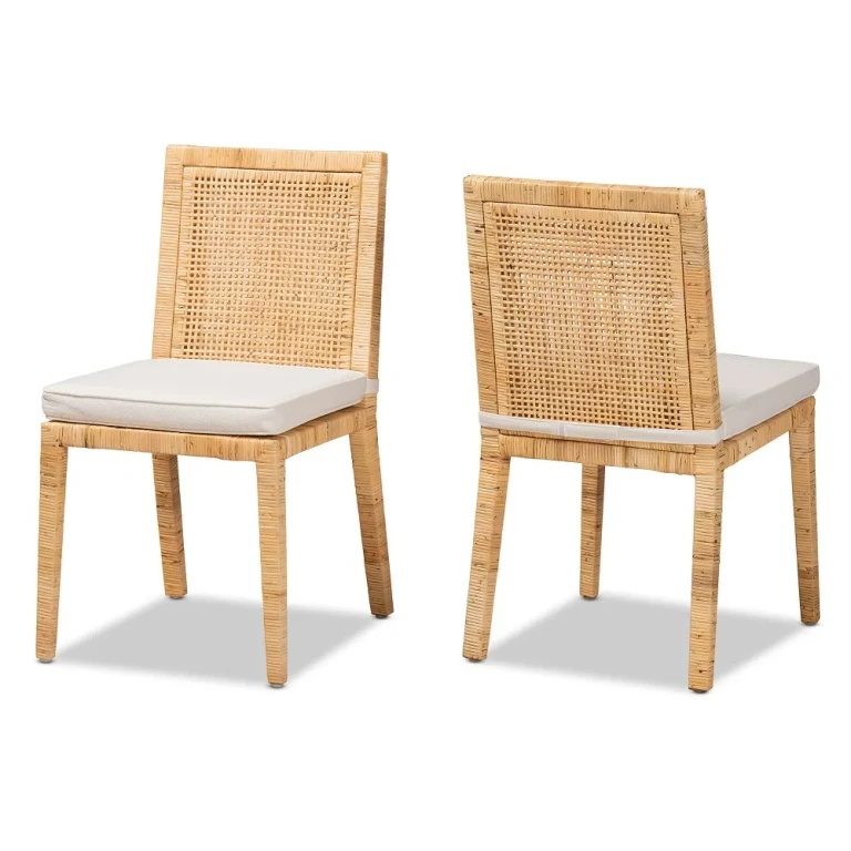 Sofia Natural Wood and Rattan Dining Chair (Set of 2)
