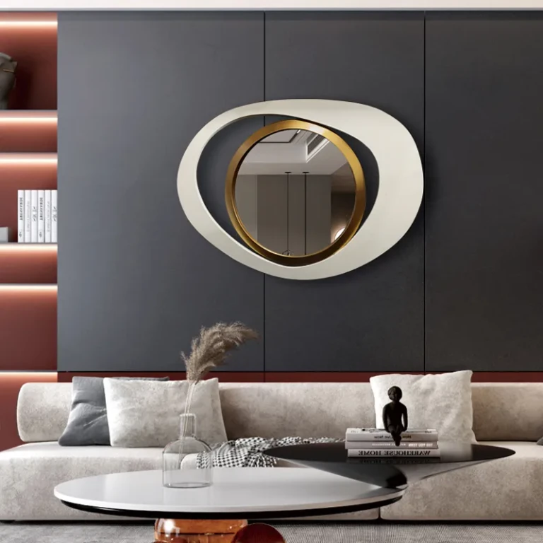 Modern Geometric Wall Mirror Decor 18"x 24" Warm White & Gold for Living Room Bedroom
