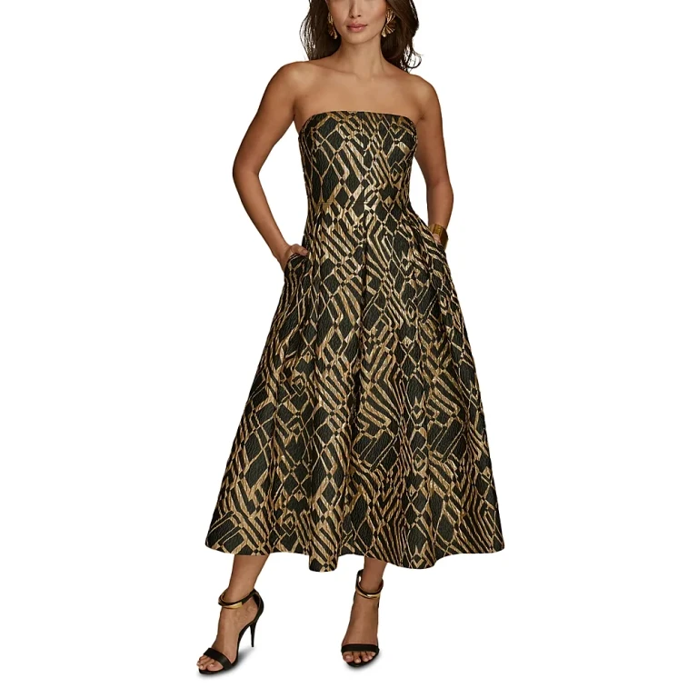 Donna Karan Jacquard Strapless Fit and Flare Dress