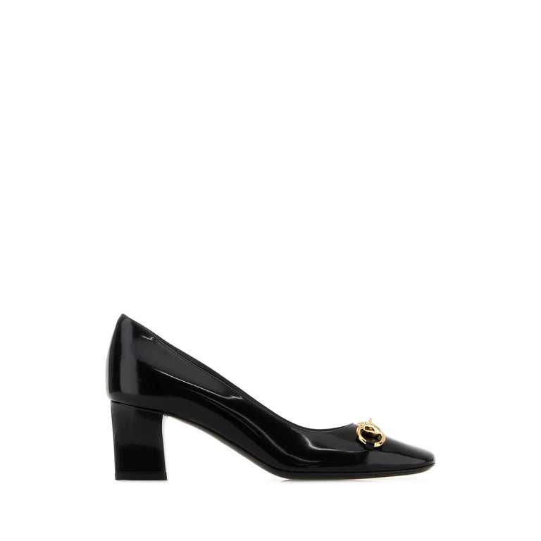 Gucci Black Leather Signora Pumps Nero Scarpe Con Tacco - Women