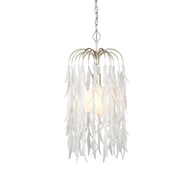 White Contemporary Silver Leaf Pendant from the Glen Arbor Collection