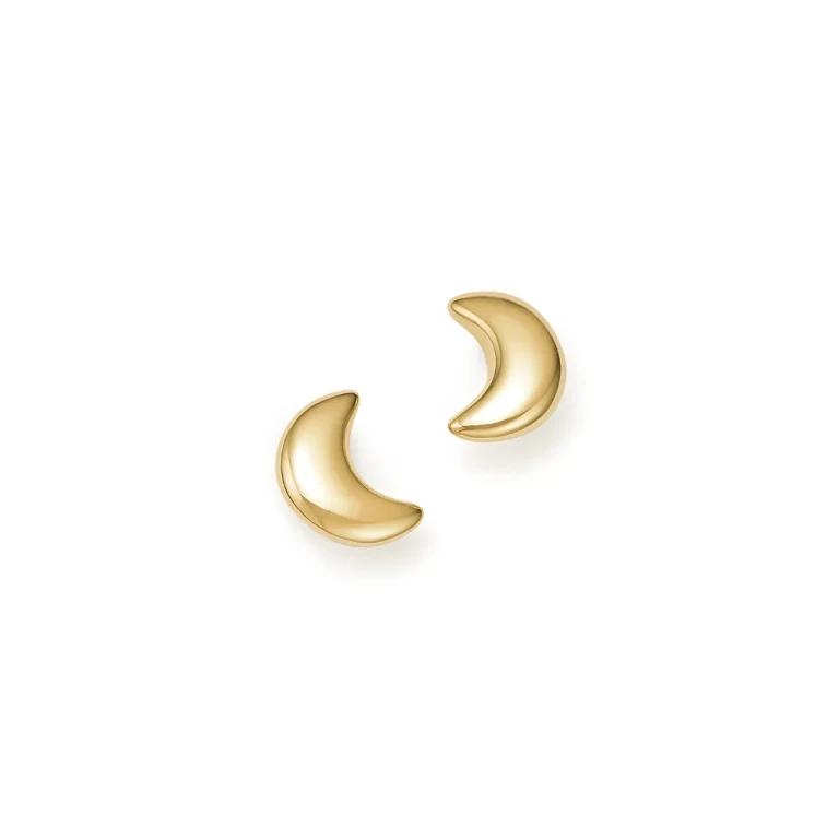 14K Yellow Gold Crescent Moon Stud Earrings
