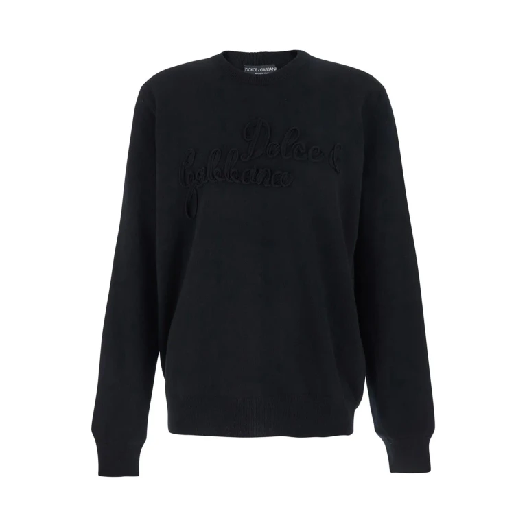 Black Pure Virgin Wool Crew-Neck Jumper with Lettering Logo (GXX01ZJDVDEN0000)