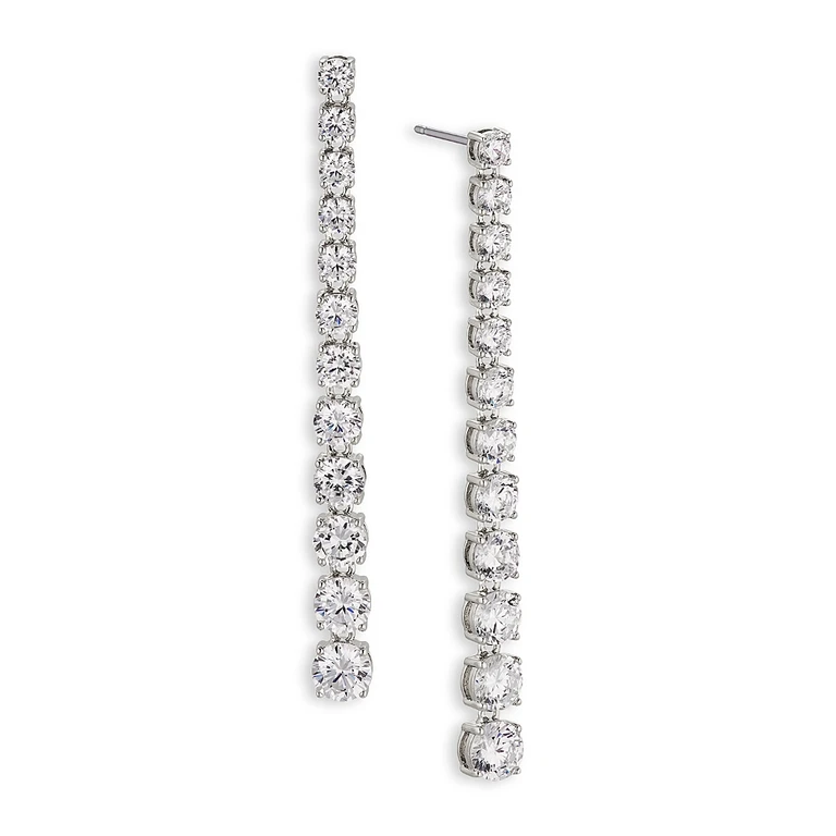 Nadri Perfect Tennis Cubic Zirconia Graduated Linear Drop Earrings in Rhodium Plated