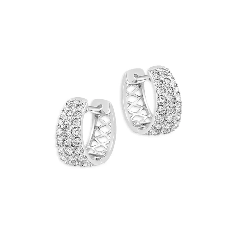 Pave Diamond Huggie Hoop Earrings in 14K White Gold, 1.10 tcw