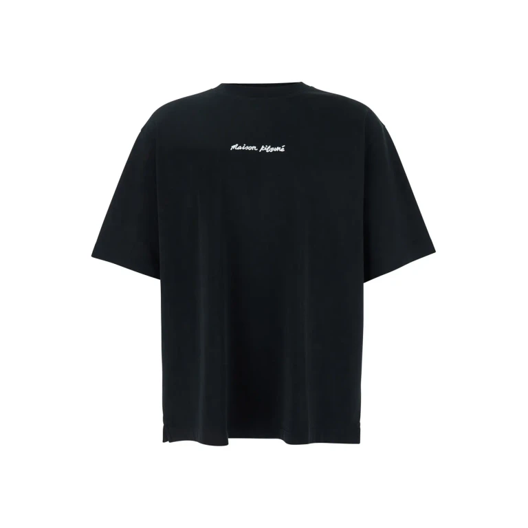 Maison Kitsuné Black T-shirt With Printed Lettering Logo On The Front For Men