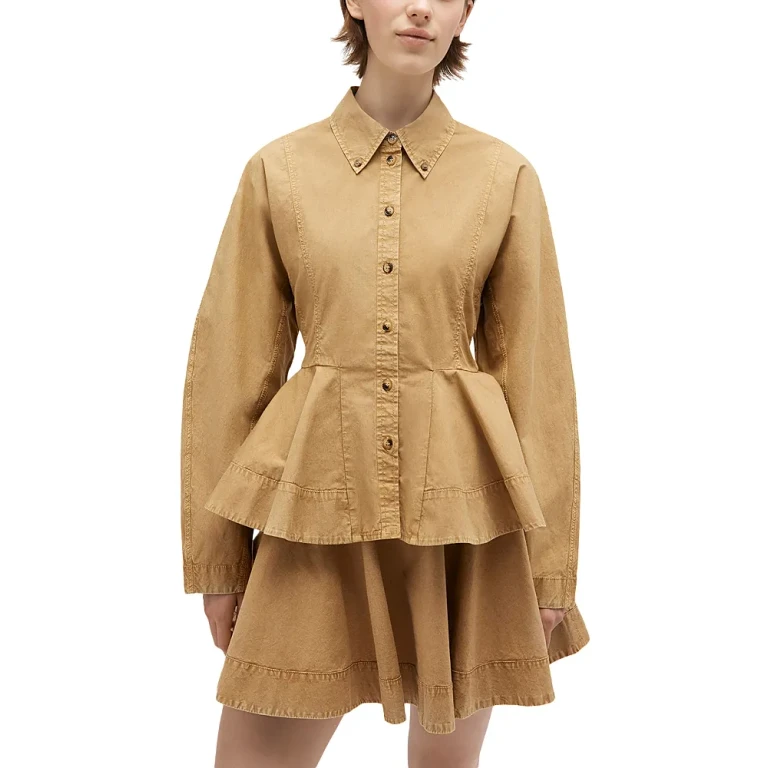 Ganni Washed Stretch Peplum Shirt