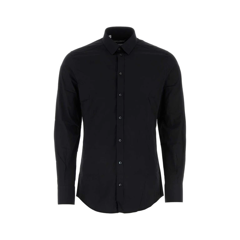 Dolce & Gabbana Black Stretch Poplin Shirt Nero Exterior: Cotton Elastane Camicie - Men