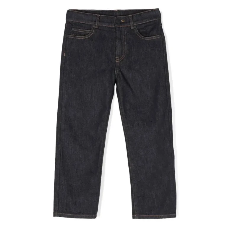 Moncler Kids Dark Blue Embroidered Logo Jeans
