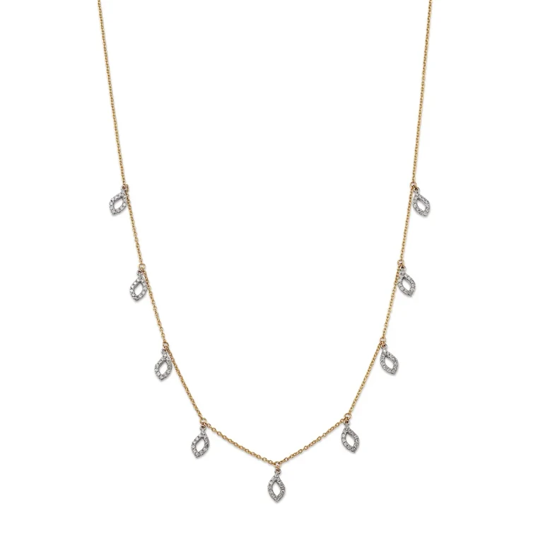 Diamond Droplet Station Necklace in 14K White & Yellow Gold, 0.82 tcw