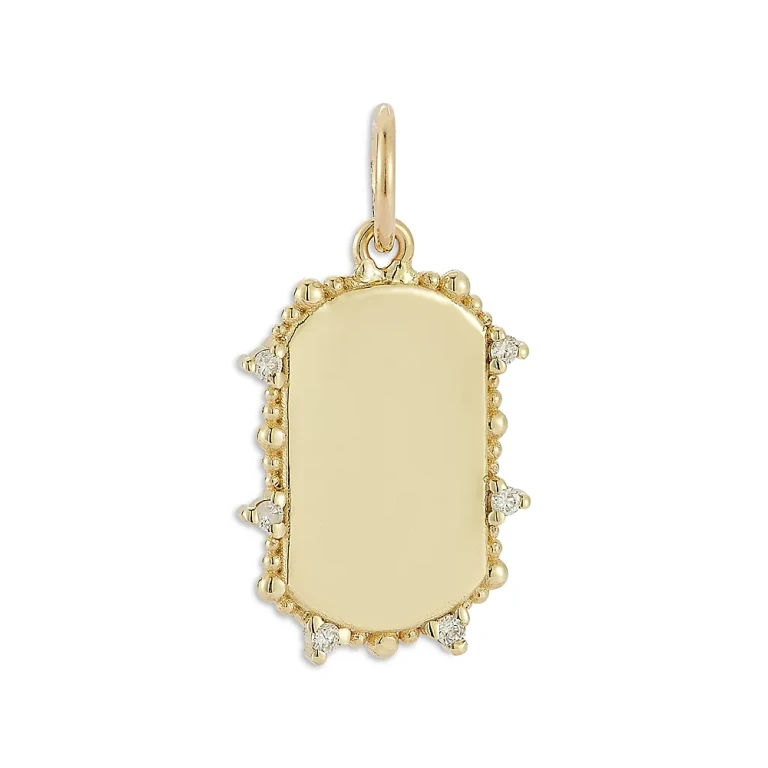 14K Yellow Gold Tag Charm Pendant with Diamonds, 0.04 tcw