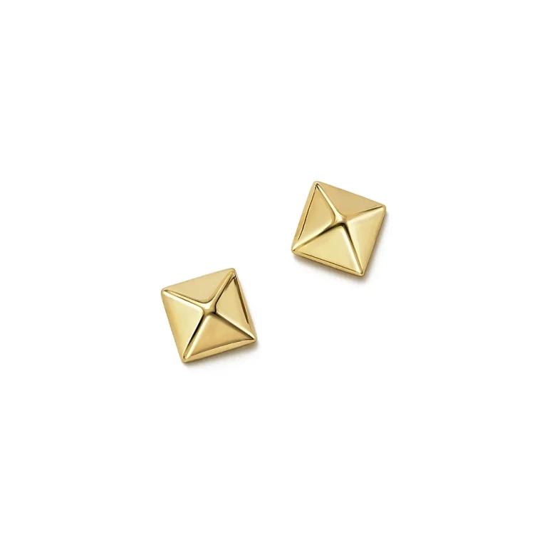 14K Yellow Gold Small Pyramid Post Earrings