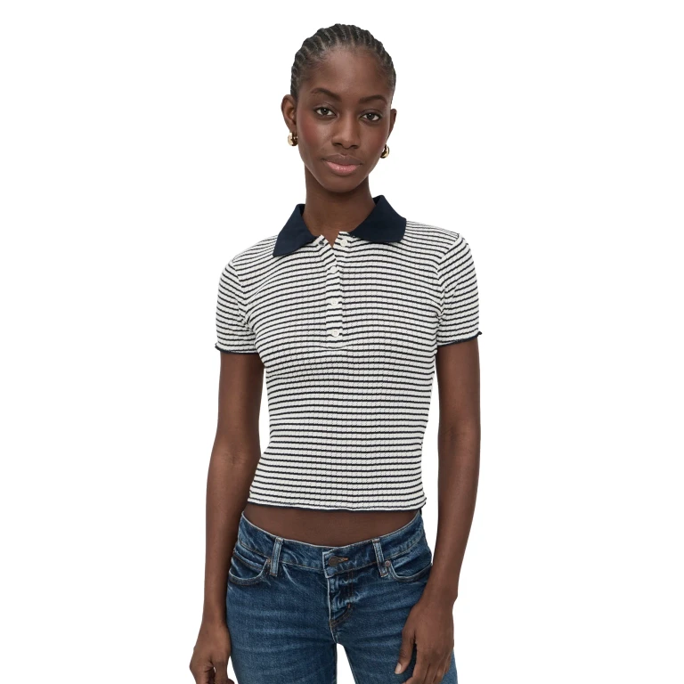 FRAME The Pointelle Polo Navy Multi L