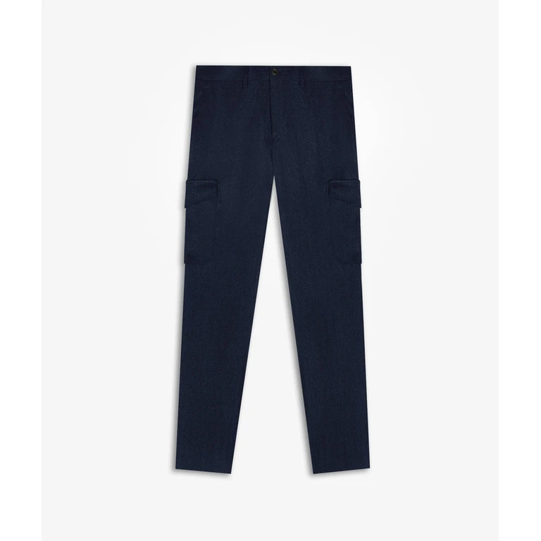 Larusmiani Wool Cargo Trousers Verbier Blue No Pinces - Men