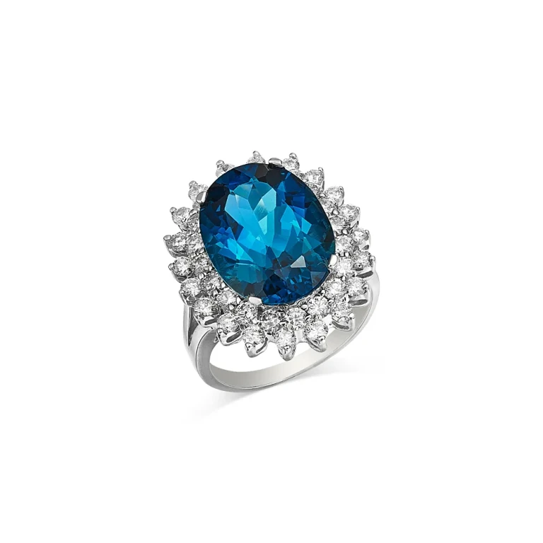 Blue Topaz & Diamond Ring in 14K White Gold