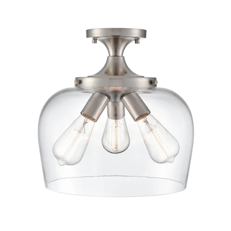 Brushed Nickel Three Light Semi-Flush Mount from the Ashford Collection