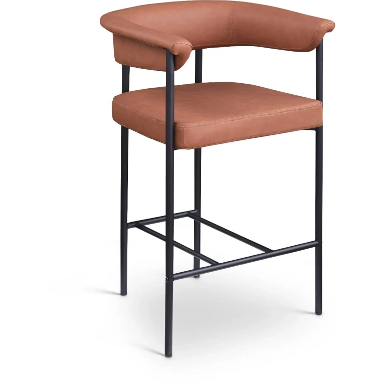 Malin Cognac Vegan Leather Upholstered Counter Stool, Set of 2