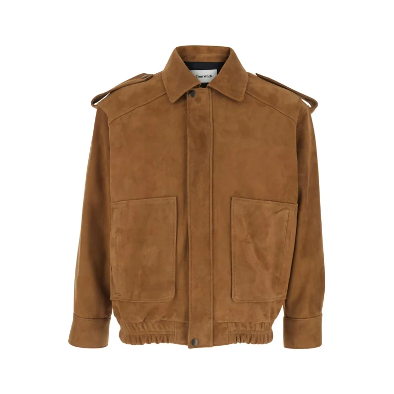 Tonywack Brown Suede Jacket With Classic Collar And Elasticized Waist For Men