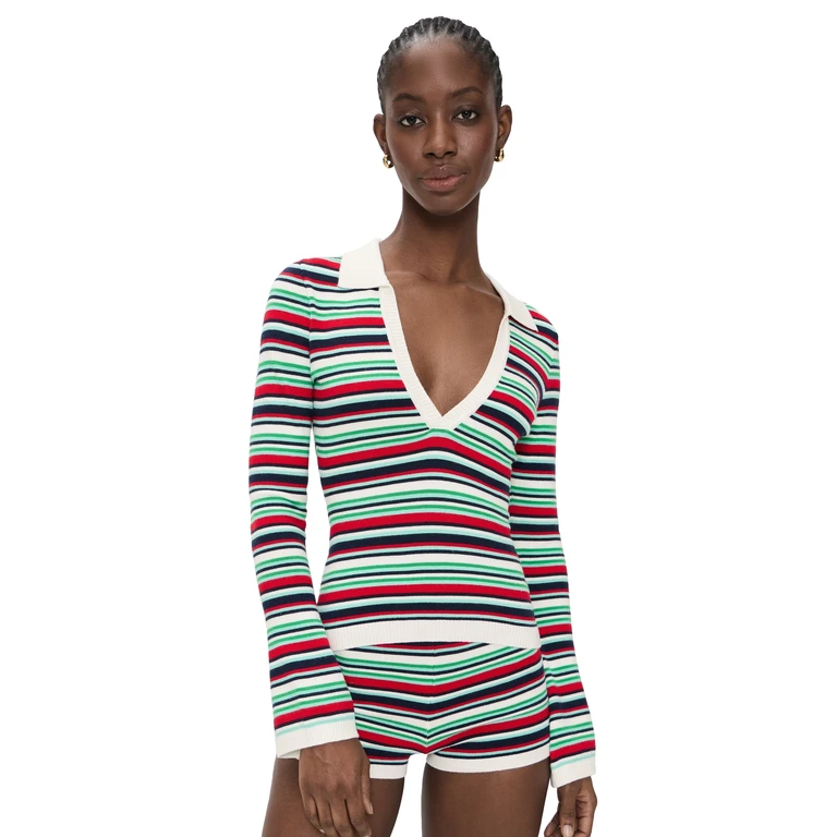 Seven Wonders Xyla Collared Long Sleeve Knit Top Xyla Stripe M