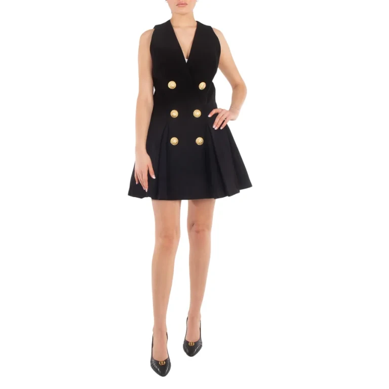 Balmain Pleated Flared Crepe Dress