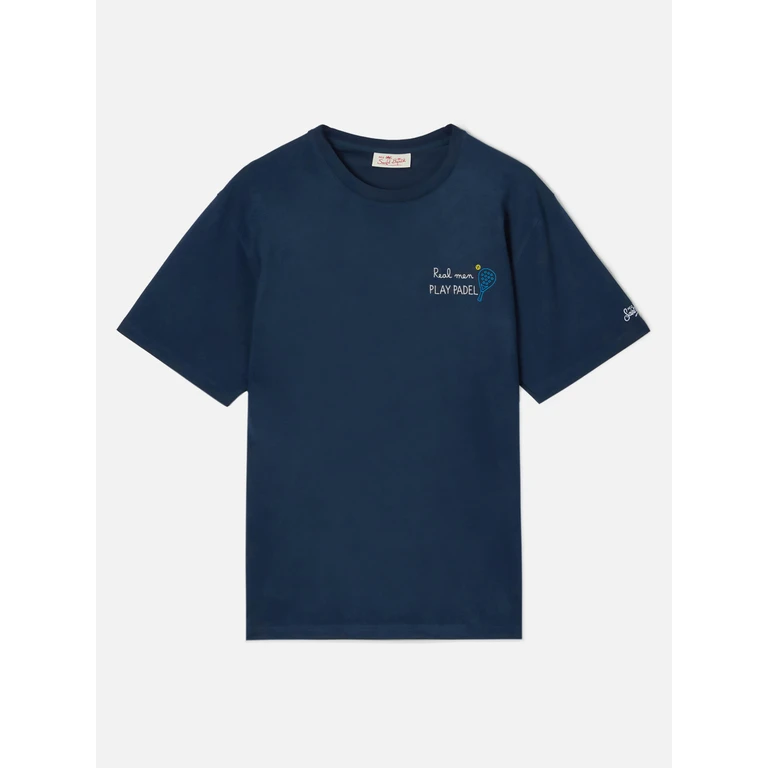 Mc2 Saint Barth Blue Portofino T-Shirt With Real Men Play Padel Embroidery - Men