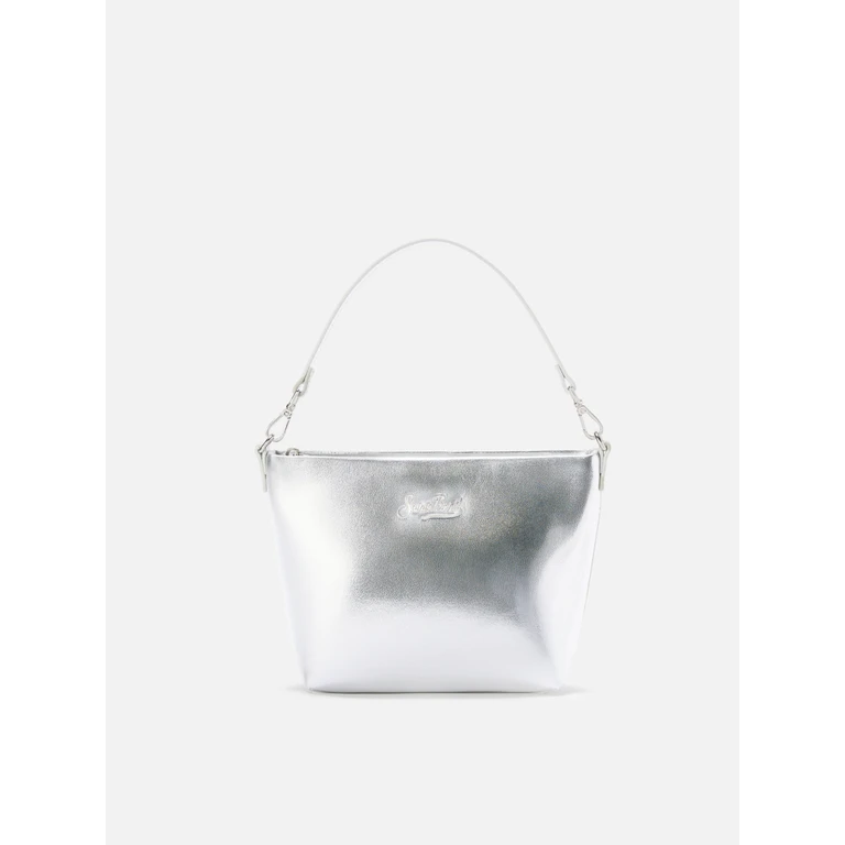 Mc2 Saint Barth Aline Shoulder Bag Silver Laminated Leather Grey - Unisex