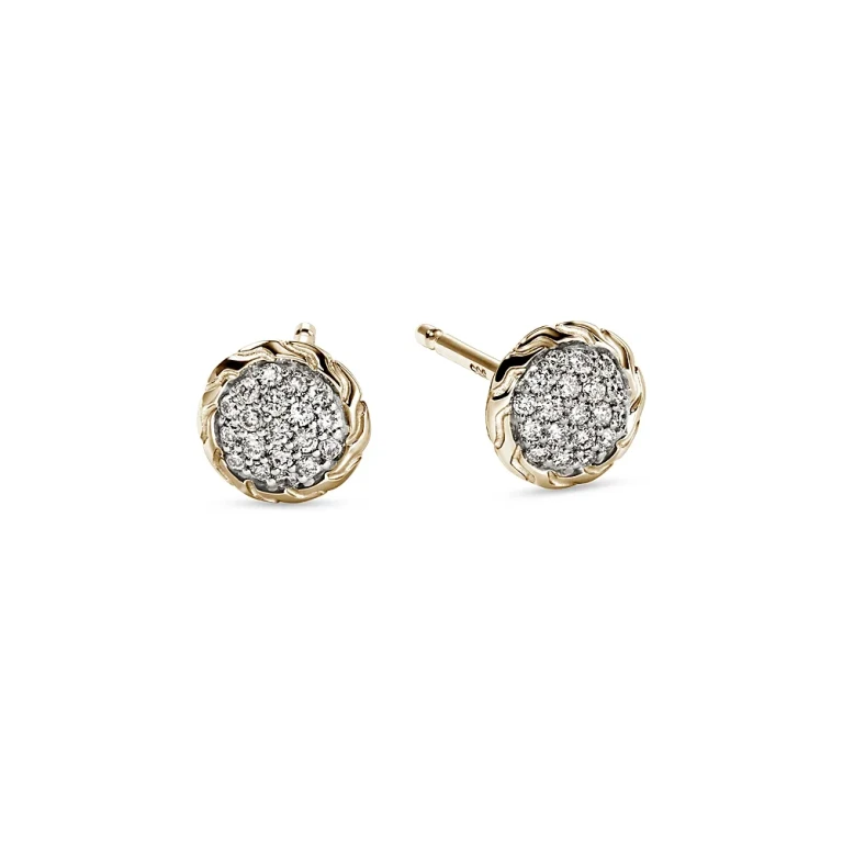 John Hardy Jh Essentials 14K Yellow Gold Diamond Pave Stud Earrings