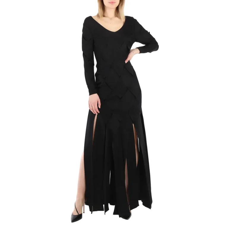 Burberry Ladies Black Anatori Long-sleeve Panelled Knit Gown