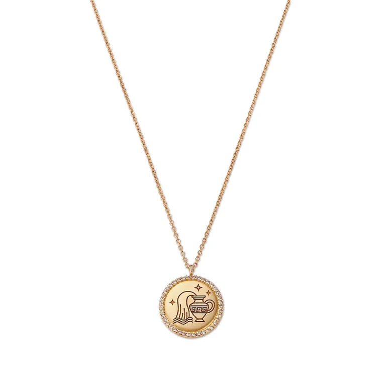 14K Yellow Gold White Topaz Zodiac Pendant Necklace, 16-18