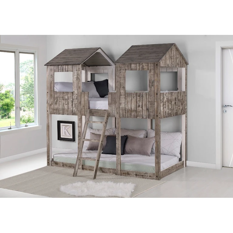 Rustic White Twin over Twin Bunk Bed - Tower