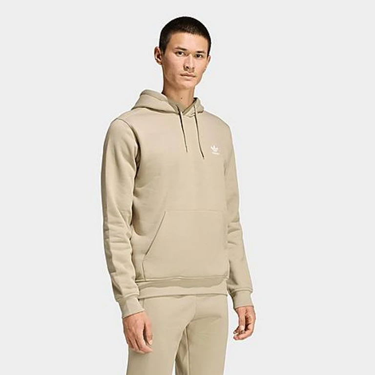 adidas Men's Originals Trefoil Essentials Hoodie in Stone Khaki Size: Small