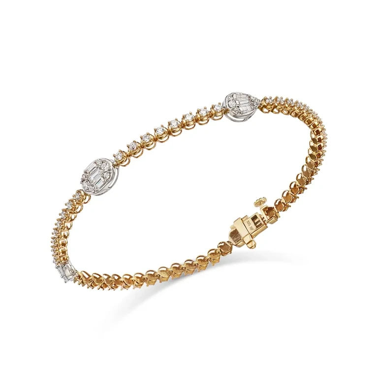 Diamond Station Tennis Bracelet in 14K Yellow Gold, 1.50 tcw