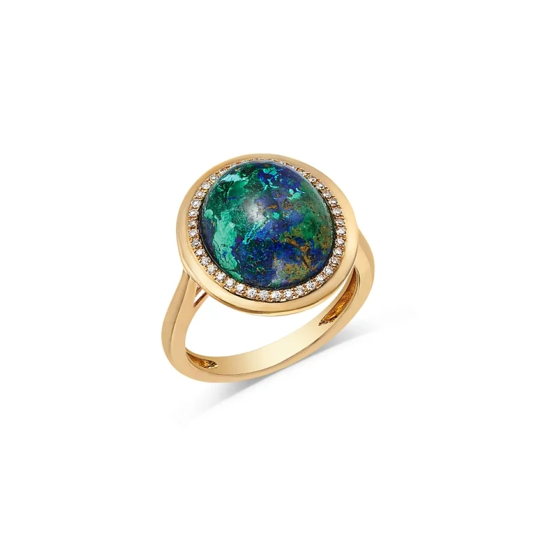 Azurite & Diamond Halo Ring in 14K Yellow Gold
