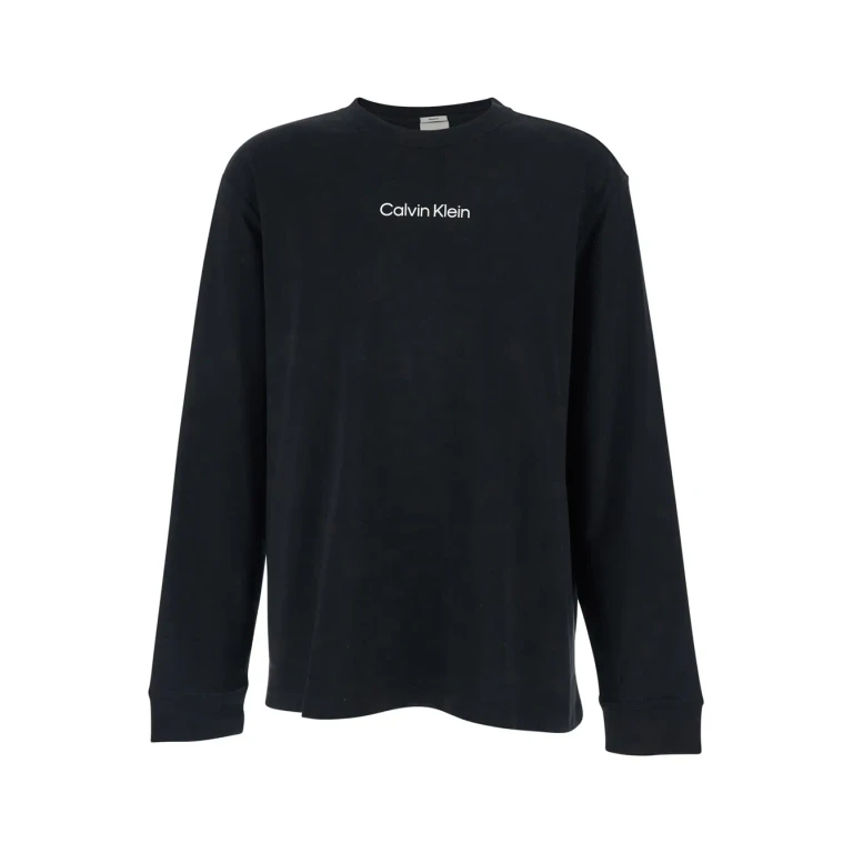 Calvin Klein Black Long Sleeve T-shirt With Front Logo In Cotton For Men