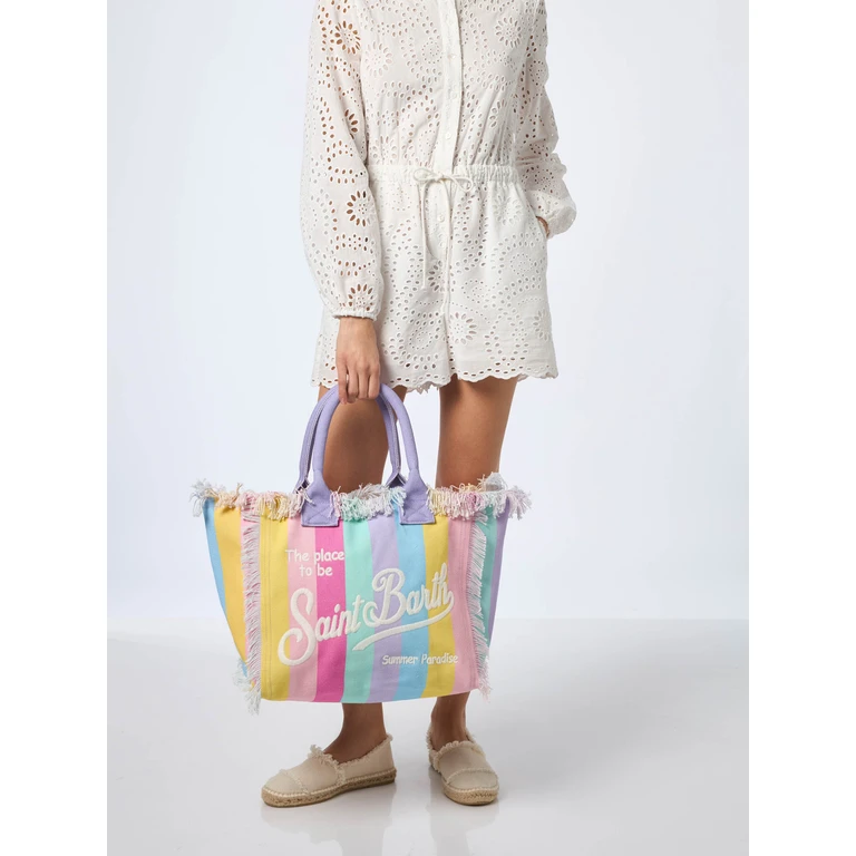 Mc2 Saint Barth Multicolor Striped Cotton Canvas Vanity Tote Bag Rigato - Unisex
