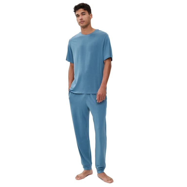 Eberjey Henry Modal Short Sleeve and Pants Pajama Set Slate Blue S