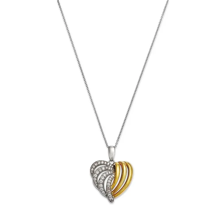 Diamond Heart Pendant Necklace in 14K Two-Toned Gold, 0.47 tcw