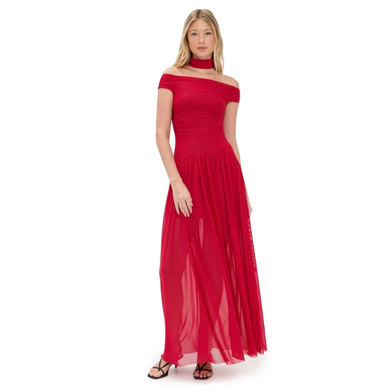 Bec + Bridge Deija Off Shoulder Maxi Dress Strawberry 10