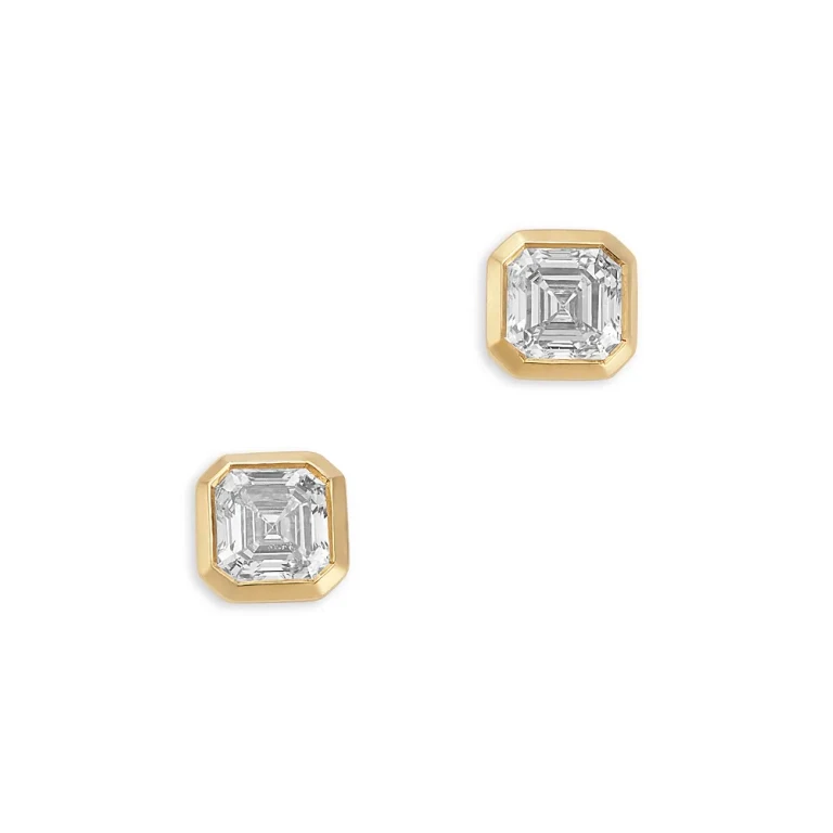 Luxe Collection Certified Lab Grown Diamond Asscher Cut Bezel Stud Earrings in 14K Yellow Gold, 0.6 tcw