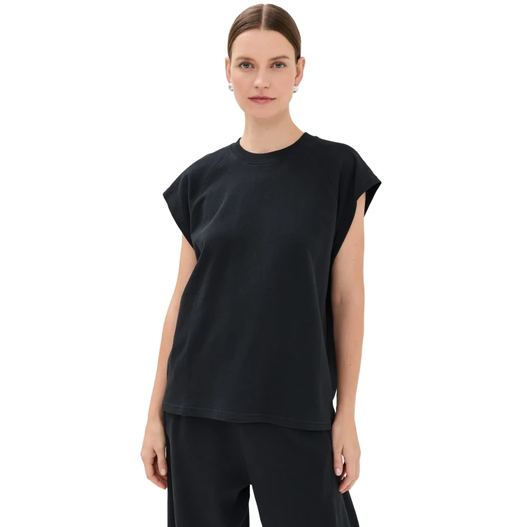 Tibi Summer Sweatshirting Sleeveless Easy Top Black XXS